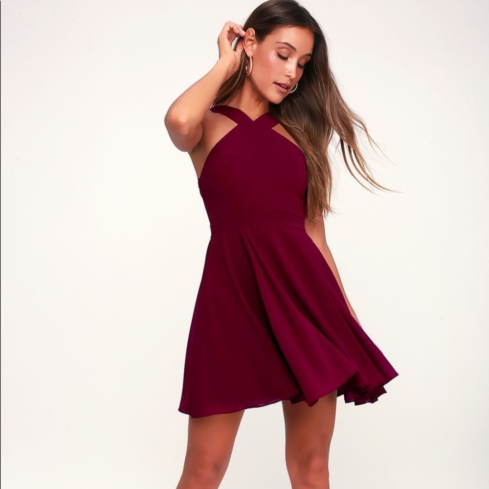 Lulus Forevermore Burgundy Skater Dress